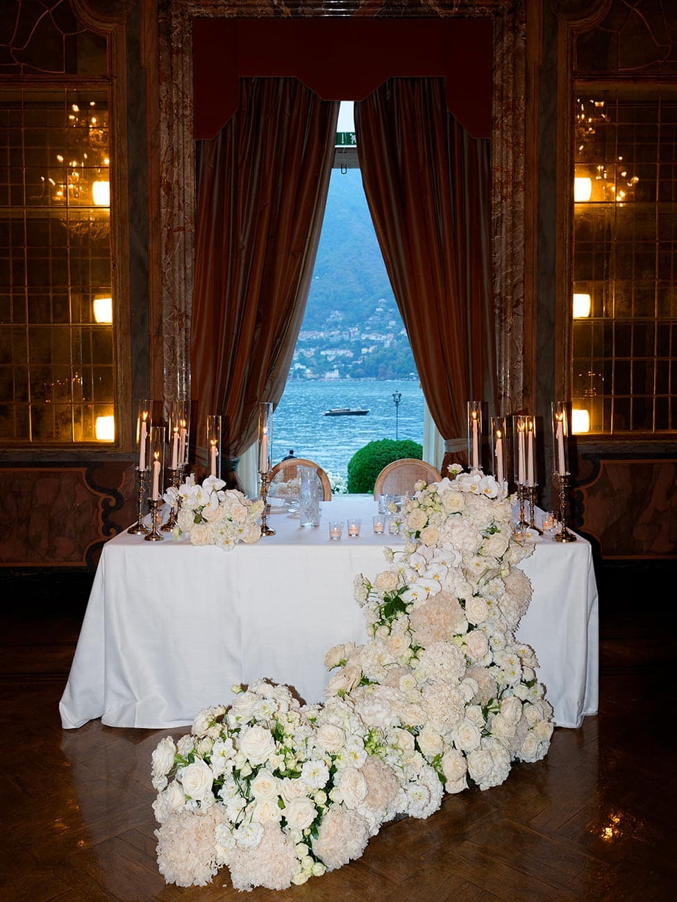 Lake Como Wedding Sweetheart Table with Lake View