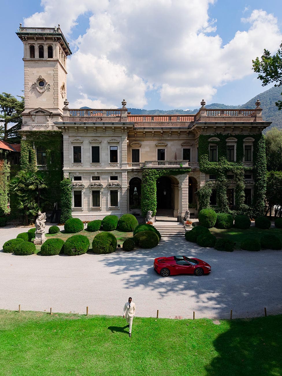 Groom with Red Ferrari at Villa Erba Lake Como