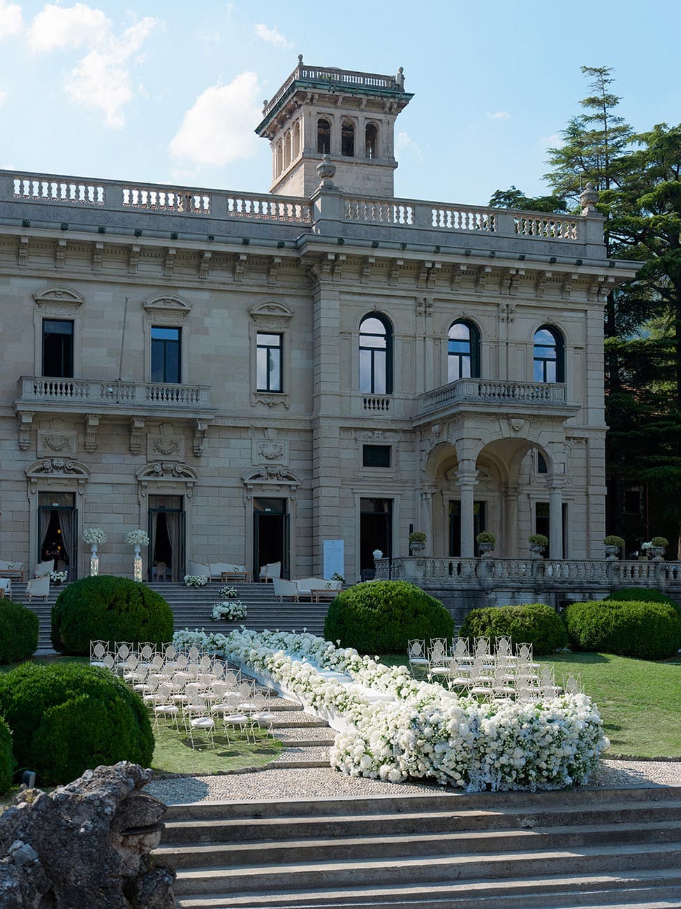 Outdoor Wedding Ceremony Setup at Villa Erba Lake Como