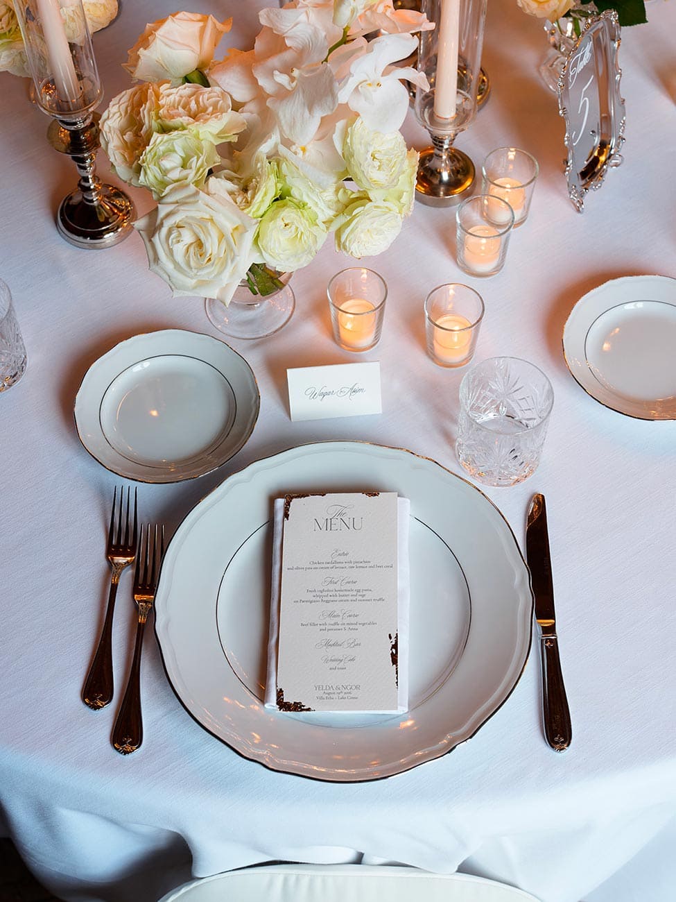 Luxury Wedding Table Setting and Menu at Villa Erba