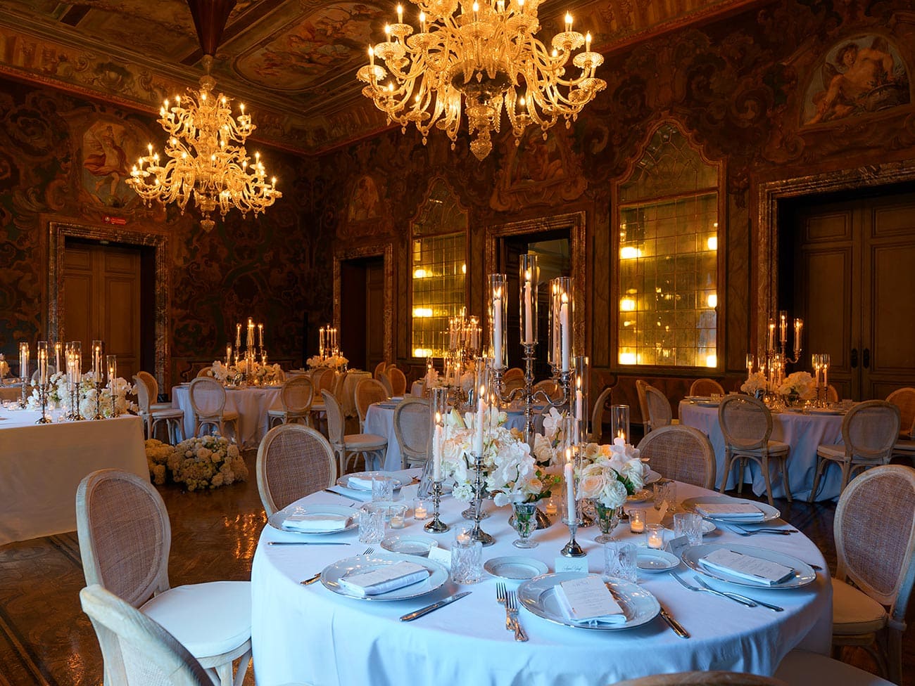 Candlelight Wedding Dinner Setup at Villa Erba