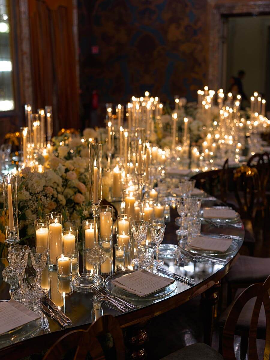 Candlelight Table Setting and Crystal Glassware at Villa Erba - Kirshia & Ranvin