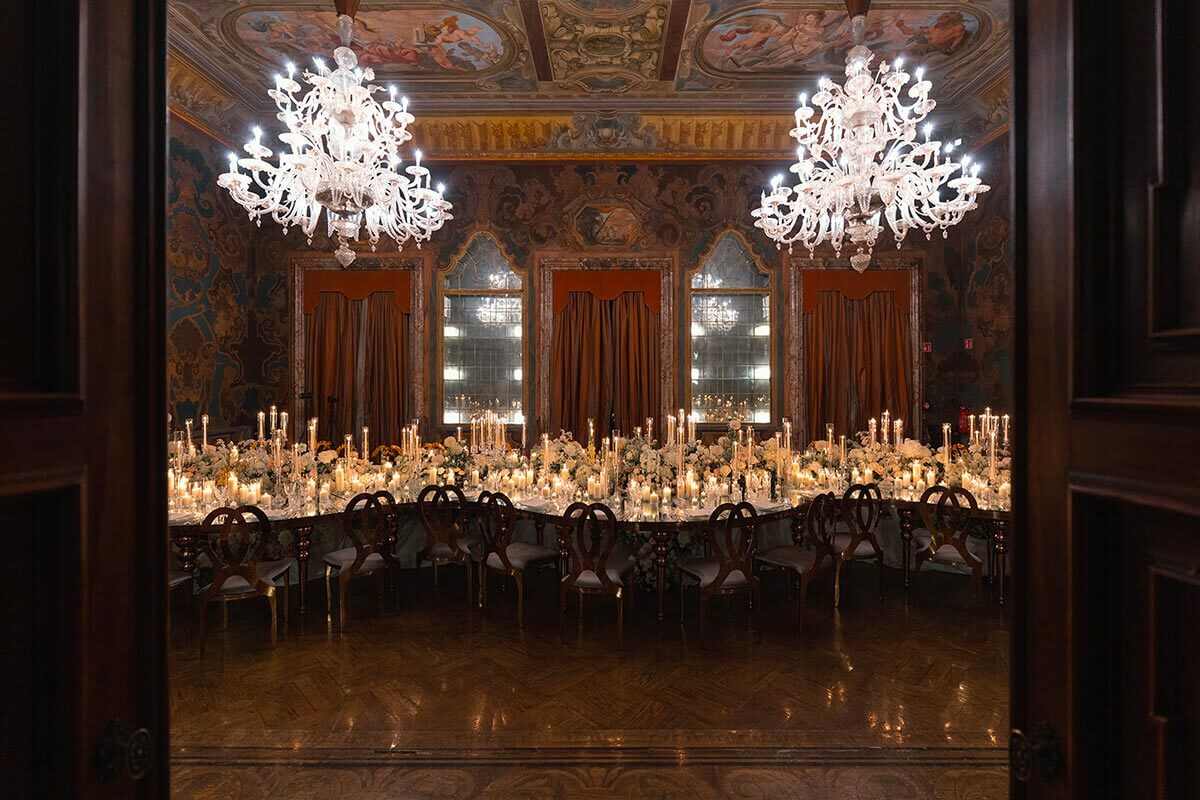 Candlelight Table Setting and Crystal Glassware at Villa Erba - Kirshia & Ranvin