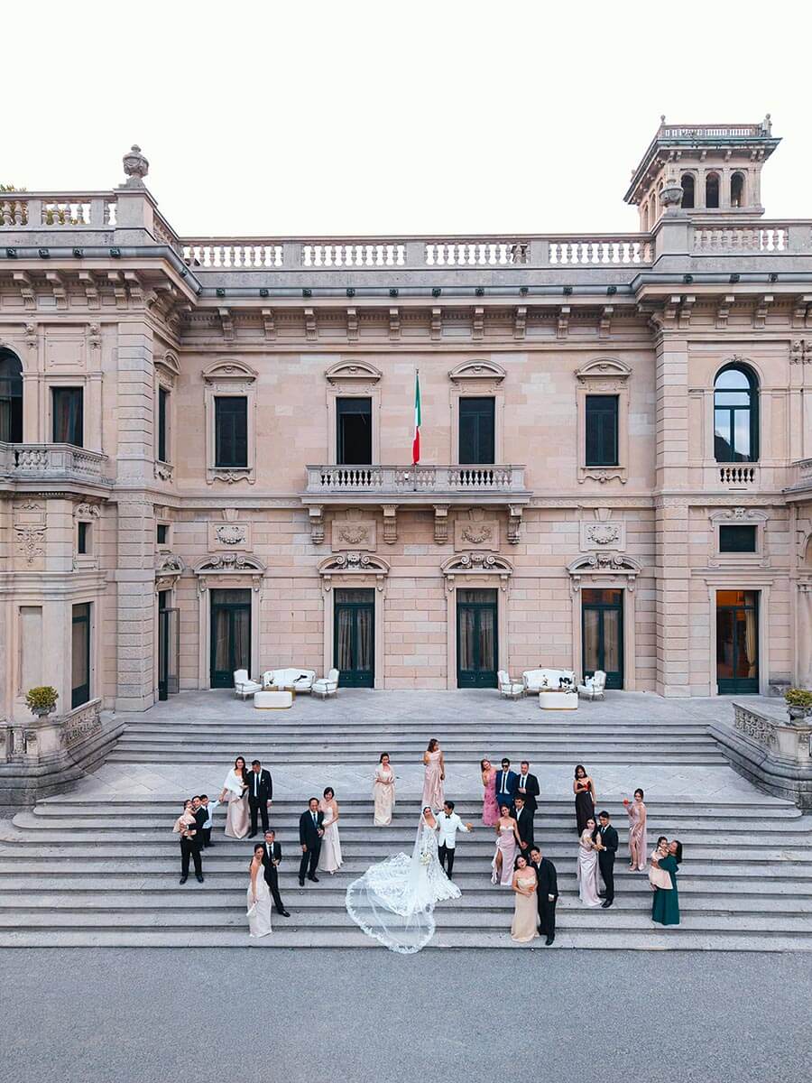 Bride Groom and Guests Group Photo at Villa Erba - Kirshia & Ranvin